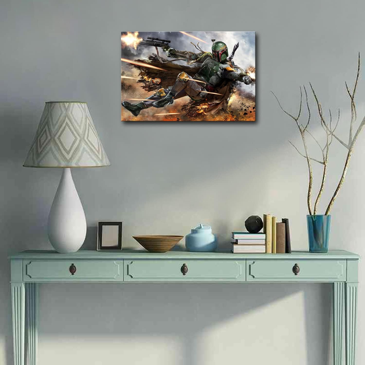 YASOJUN Lienzo decorativo para la pared, diseño de Boba Fett de Wars on Star, cazador de recompensas, pósteres de lienzo de película Mando para