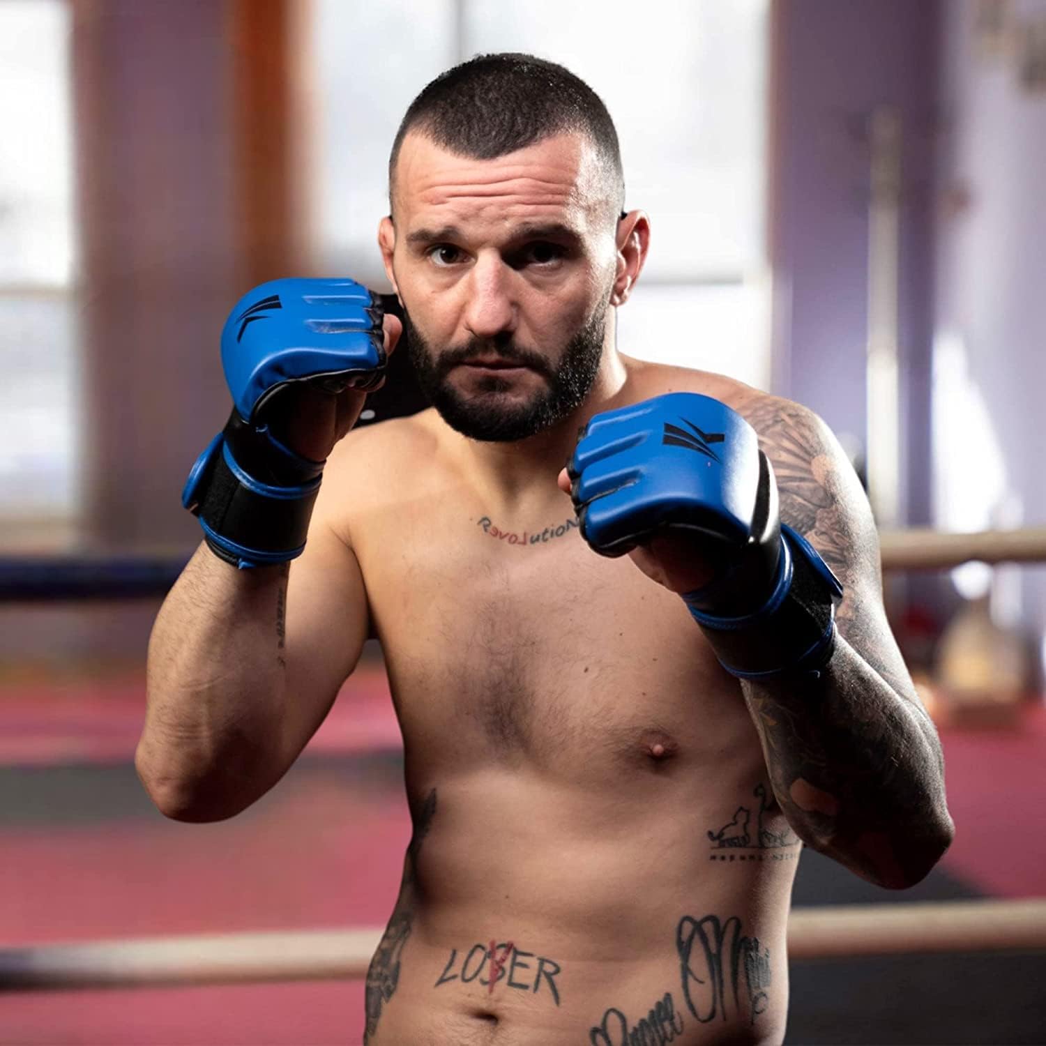 Kruzak – Guantes de boxeo de medio dedo, para hombres y mujeres, vendas de mano con palmas abiertas para grappling, kickboxing, sanda, sparring,
