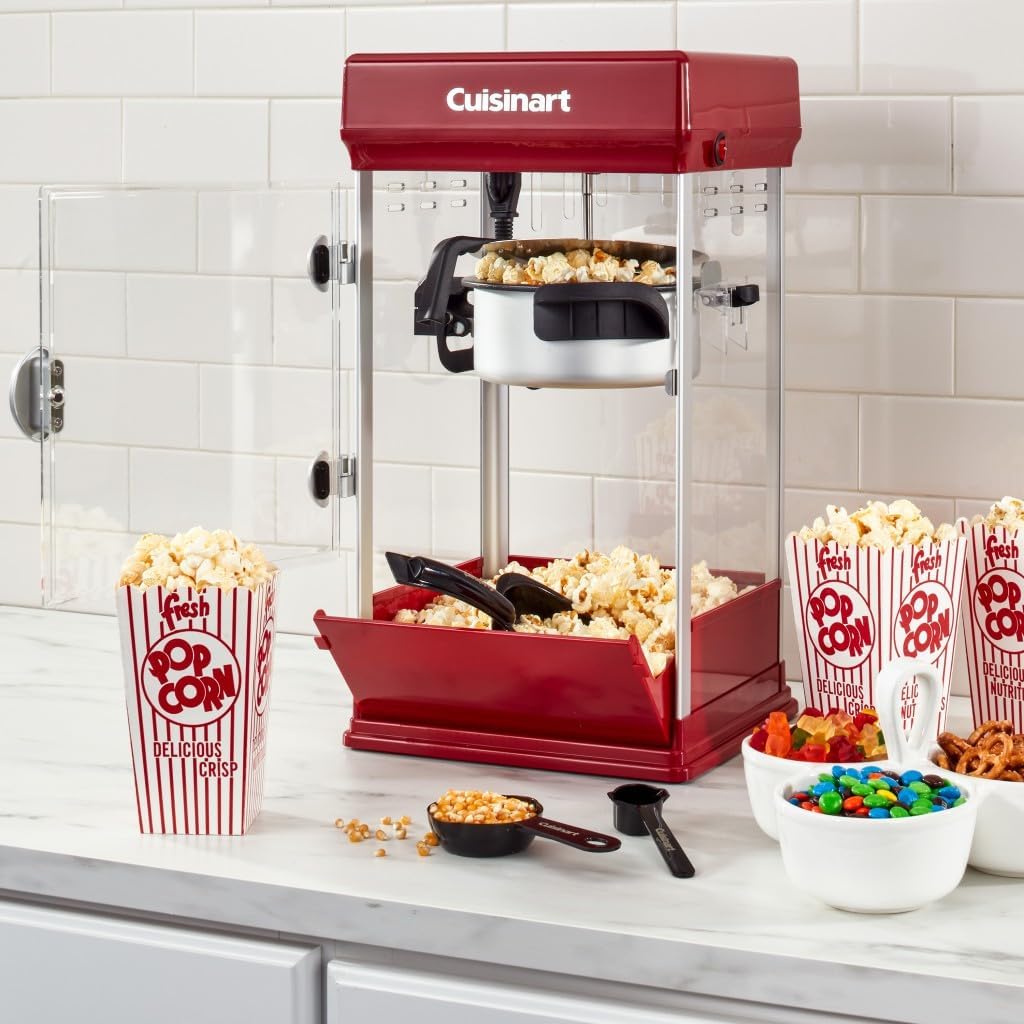 Cuisinart Máquina de palomitas de maíz estilo teatro, capacidad de 16 tazas, sin tiempo de calor, fácil de servir y de limpieza rápida, con cuchara