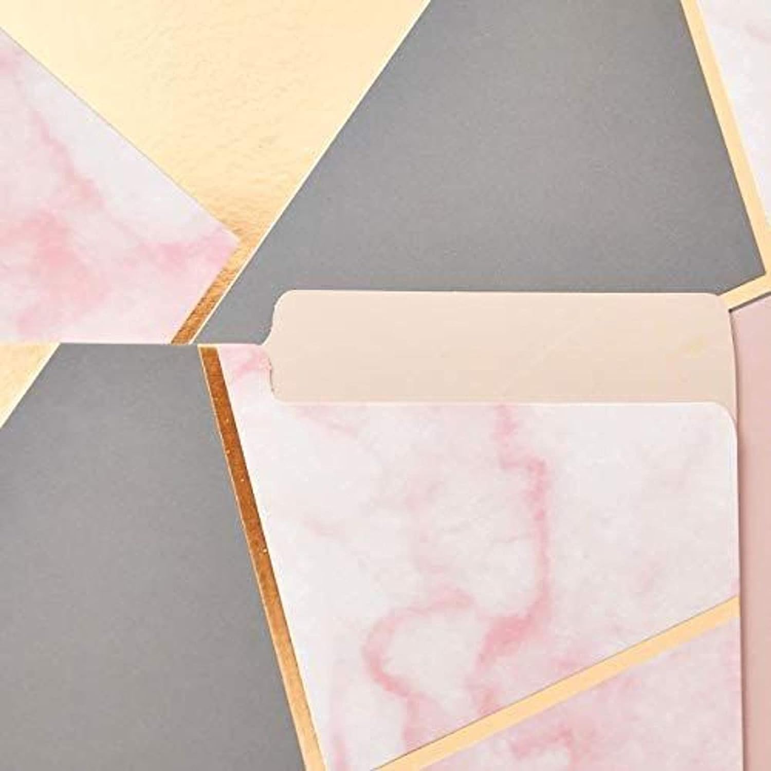 Carpetas geométricas de mármol, suministros de oficina de oro rosa (tamaño carta, paquete de 12)