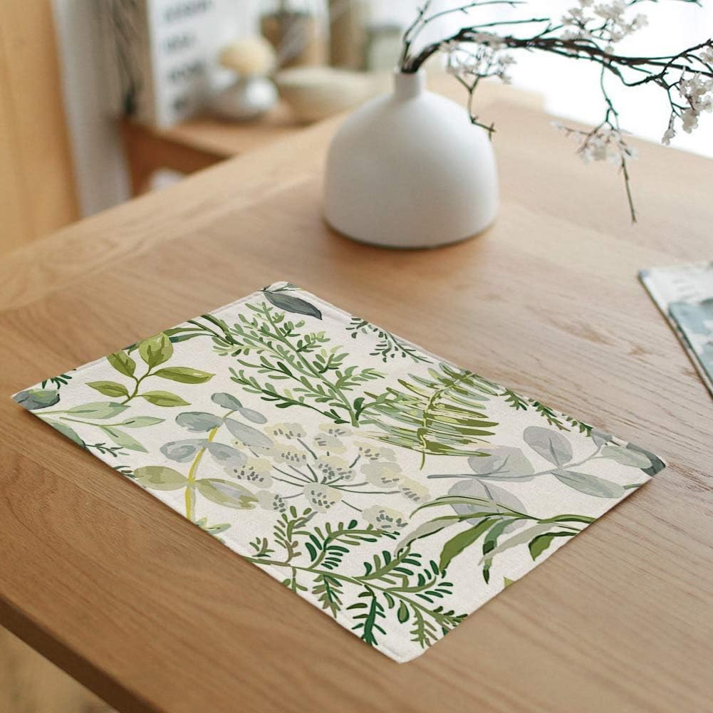 rouihot Juego de 6 manteles individuales con patrón de bosque, hojas verdes, helecho, floral, naturaleza, delicado, antideslizante, tapete para mesa