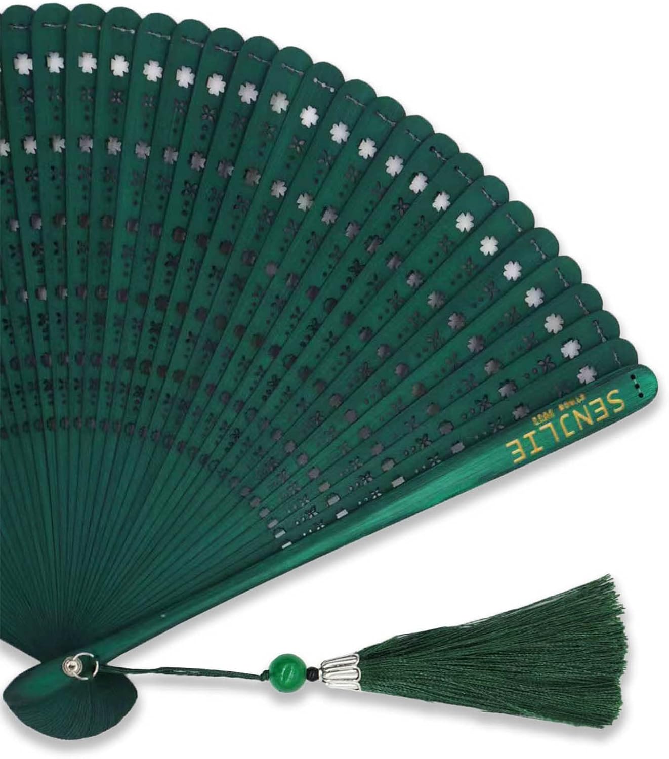 SENJLIE – Original hecho a mano chinojaponés hecho a mano bambú estilo vintage ventilador de mano plegable con una bolsa, regalo oriental para