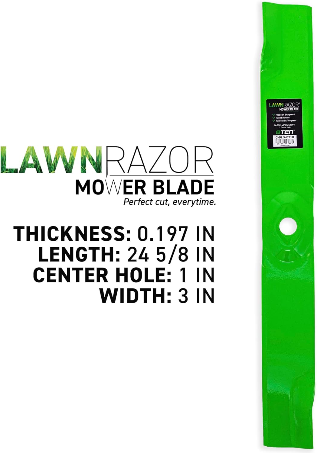 8TEN LawnRazor – Juego de cuchillas para Exmark Lazer Z AC XS S DS Series 72 pulgadas cubierta 103-9627 (elevación alta), paquete de 3