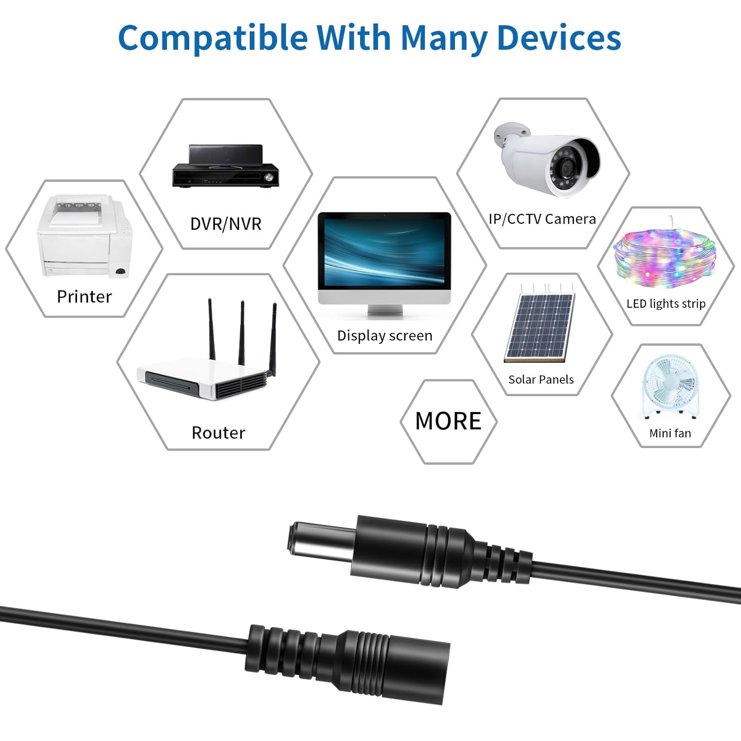 Paquete de 1 cable de extensión CC de 6 pies, cable de alimentación macho a hembra de 0.217 in x 0.083 in para cámaras IP de vigilancia de seguridad