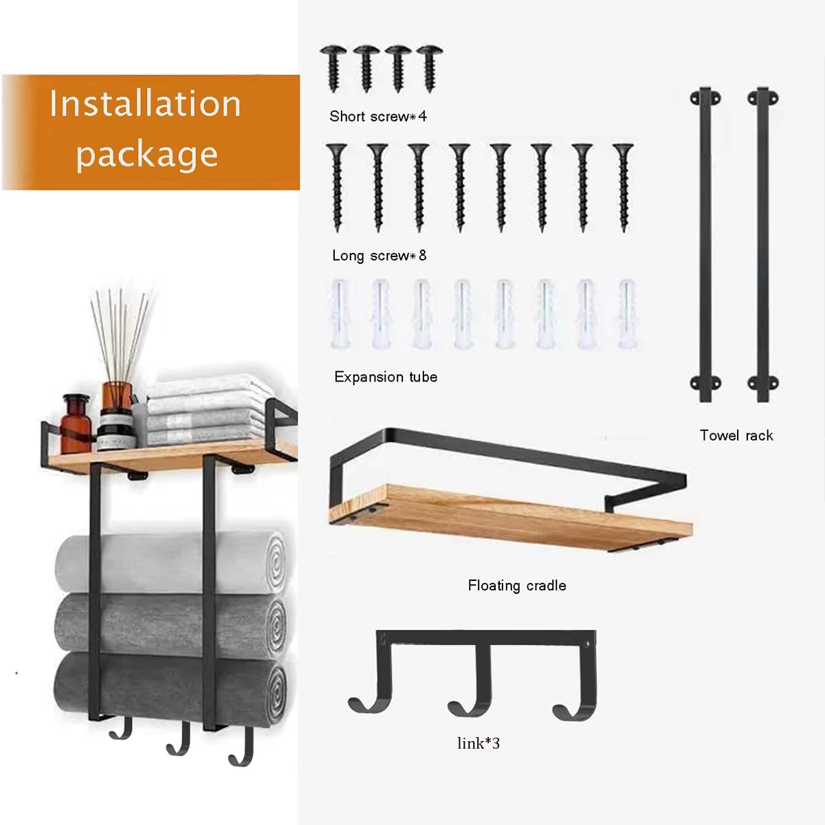 Toalleros para baño montado en la pared, soporte para toallas de baño con estante de madera, organizador de almacenamiento de toallas de pared,