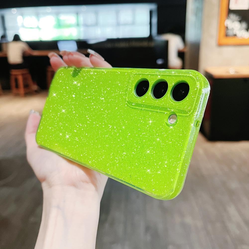 MINSCOSE Funda compatible con Samsung Galaxy S22 5G, bonito color neón brillante, con purpurina, delgada, delgada, a prueba de golpes, de silicona,