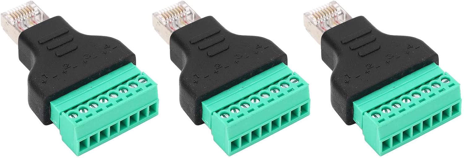 RJ45 Breakout, conector adaptador de terminal de tornillo RJ45, paquete de 3 conectores RJ45 hembra a conector de terminal de tornillo de 8 pines