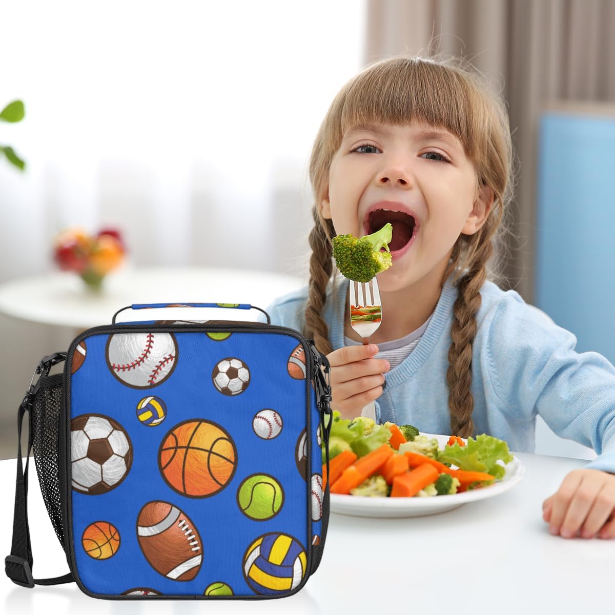 Lonchera de baloncesto y fútbol para niños, bolsa de almuerzo deportiva de béisbol para niñas y niños, lonchera congelable con correa ajustable para