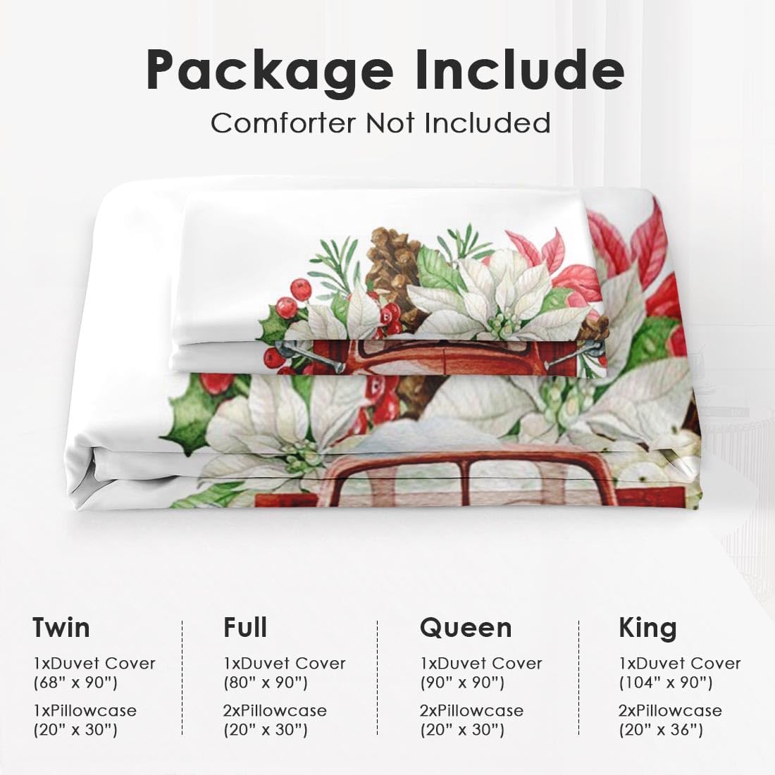 Juego de funda de edredón, juego de ropa de cama de flores rojas de Navidad para niños y adultos, decoración de dormitorio de hojas de pino, juego