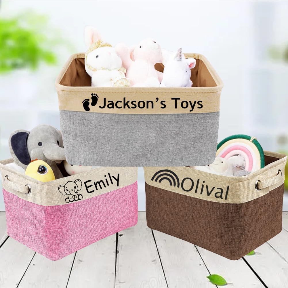 Cesta de almacenamiento de juguetes personalizada para niños con nombre, cajas organizadoras de almacenamiento de juguetes personalizadas para