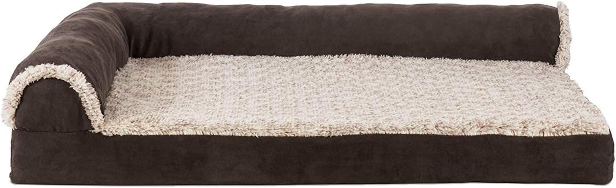 Furhaven – Cama ortopédica de espuma para perros, de piel sintética y gamuza, en forma de L, en dos tonos, estilo caja de huevos, espresso, talla M