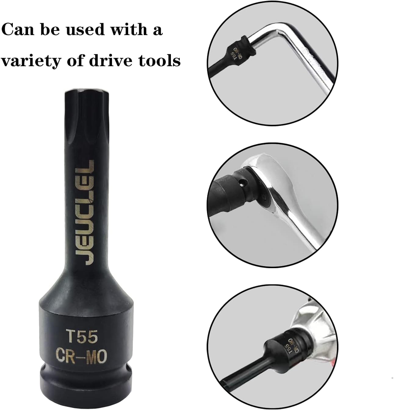 T55 Torx Star 6 Point Impact Bit Socket, T55 12-Inch Square Drive 3 Inch Long Torx Socket, Cr-Mo Acero Alargar Destornillador Adaptador Herramienta