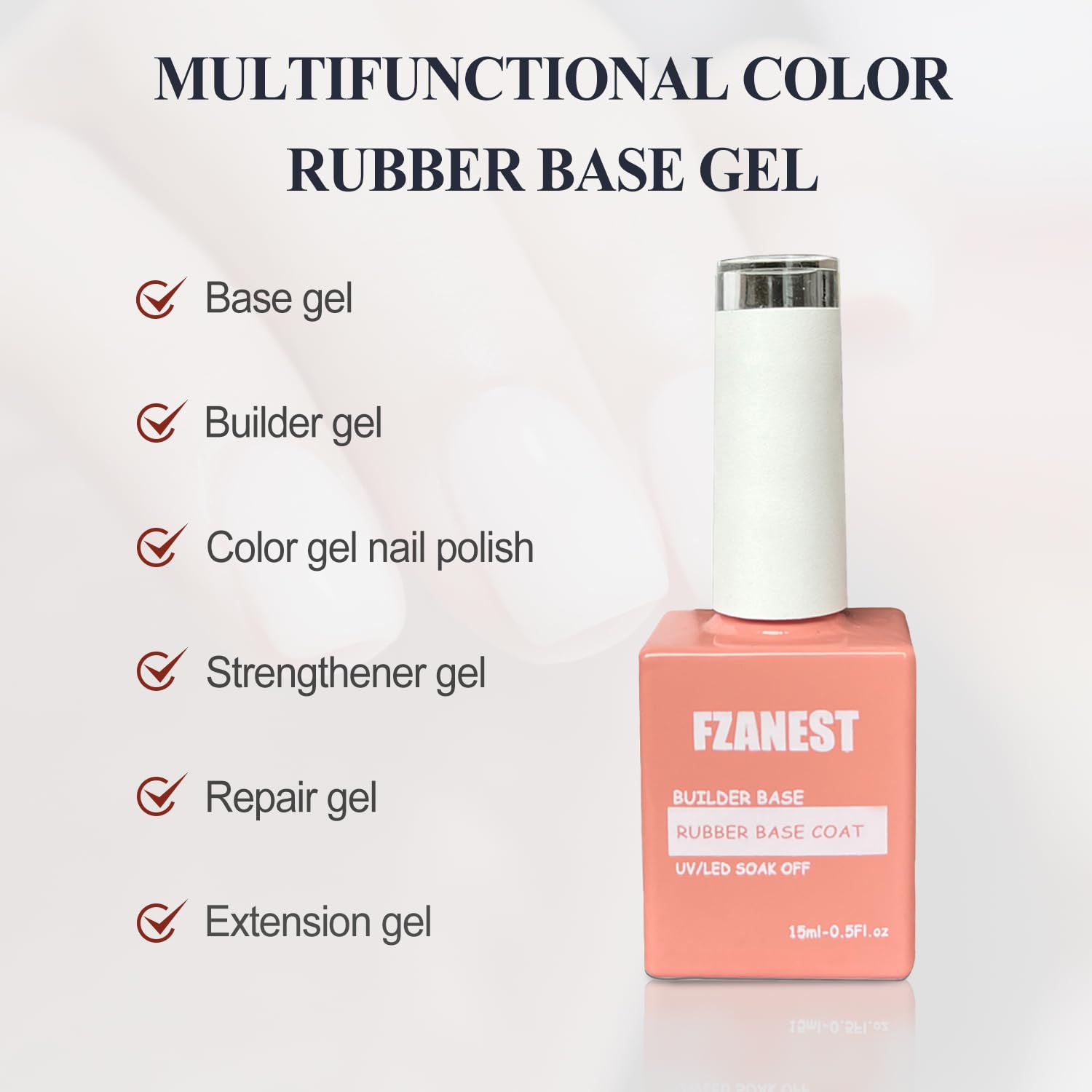 FZANEST Juego de 2 esmaltes de gel base de goma para uñas color blanco lechoso, 6 en 1, extensión fortalecedora transparente, color nude, capa base