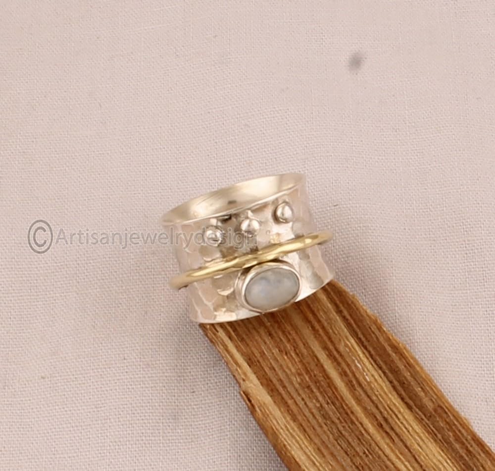 Rainbow Moonstone Silver Ring, Statement Silver Ring Handmade Spinner Ring, Fidget Spinner Ring, Spinner Ring Women, Simple Elegant Silver Ring,
