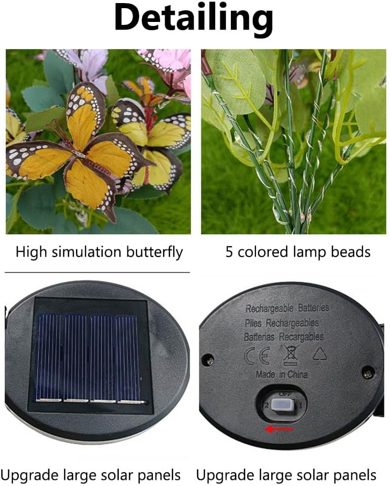 2 luces solares de mariposa para exteriores, luz de flores artificiales, decoración del hogar, lámpara de árbol de mariposa IP65, impermeable, luces