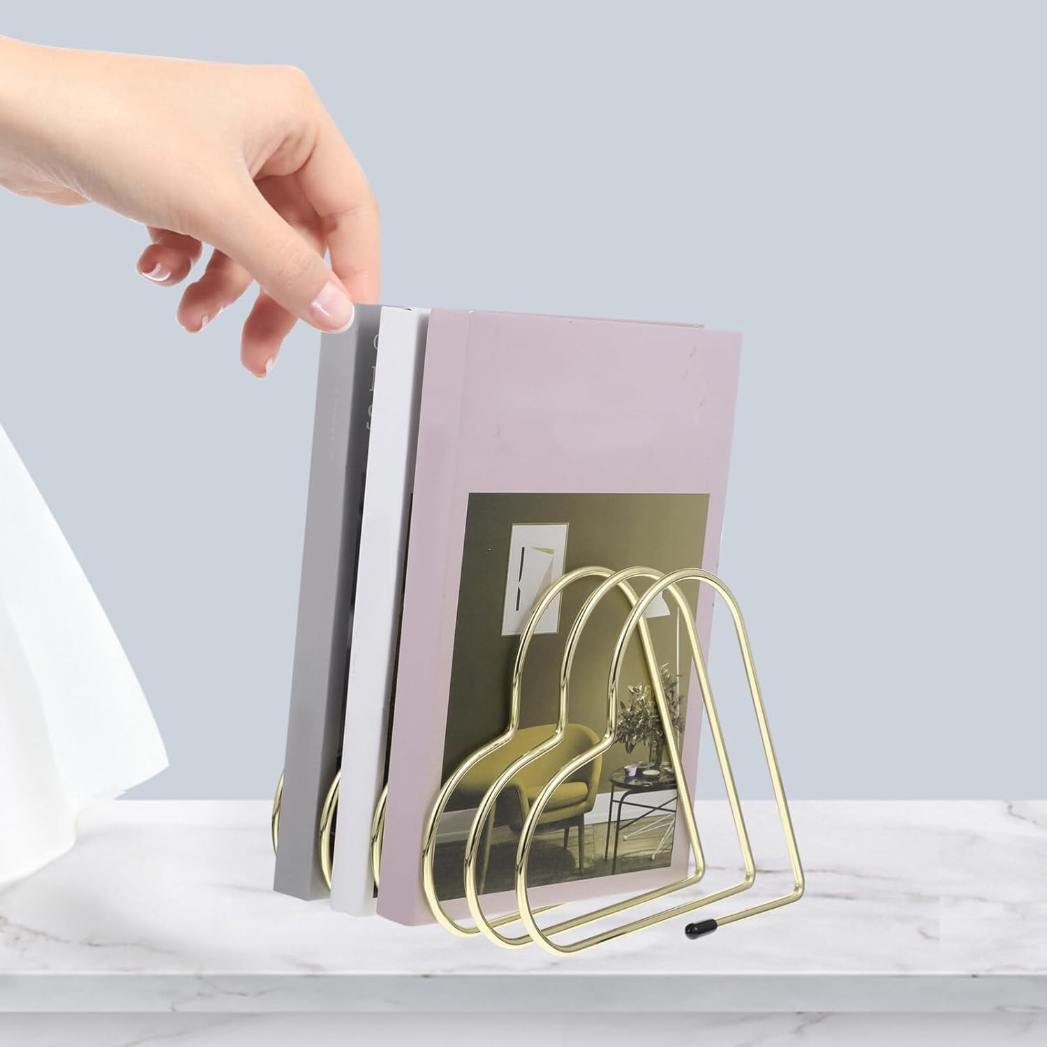 NUOBESTY Estantes para libros con forma de corazón, sujetalibros de estudio, organizador de libros hecho a mano, soportes para libros de estudio,