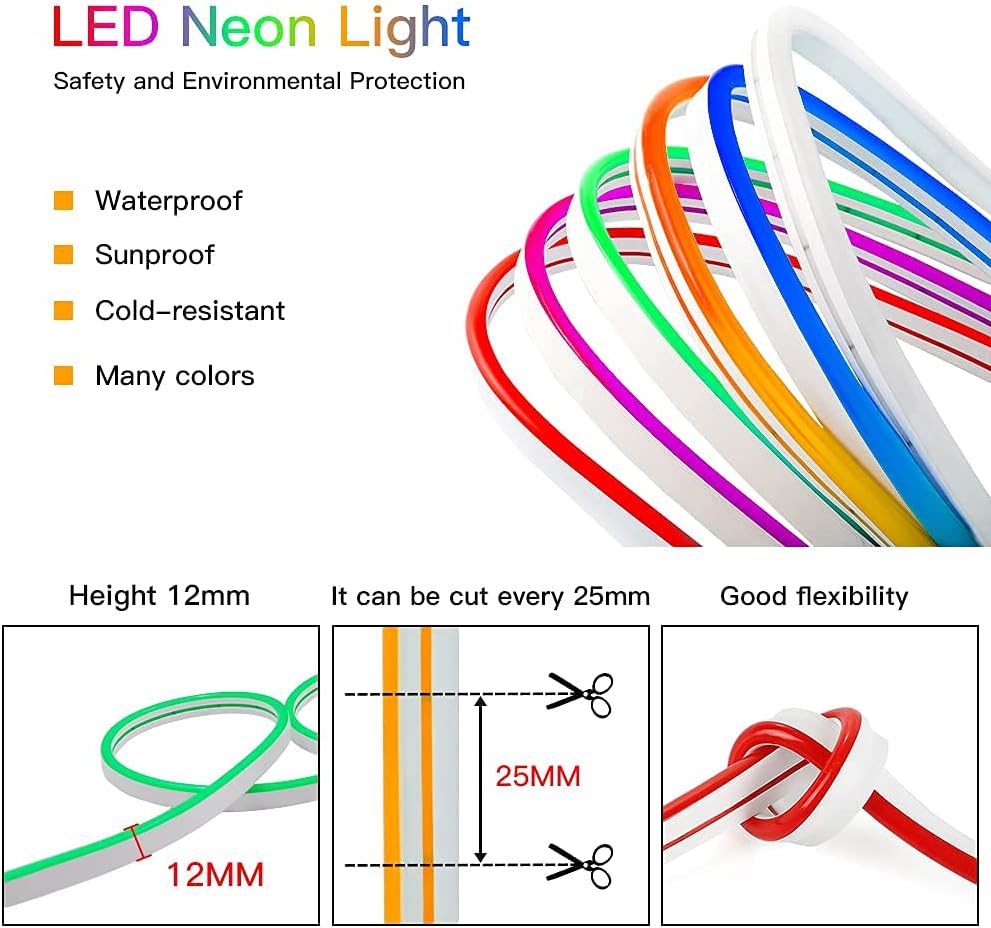 XUNATA Tira de luces LED verdes, tira de luces LED de neón flexible para exteriores, DC 12V 13.12 pies4M 2835 120LEDsM, barra de luz de silicona
