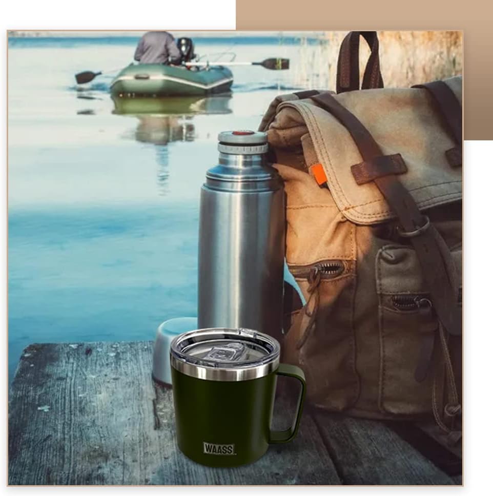 Taza de café aislada de acero inoxidable de 14 onzas, caliente y fría, con tapa deslizante a prueba de fugas, perfecta para café caliente y té para