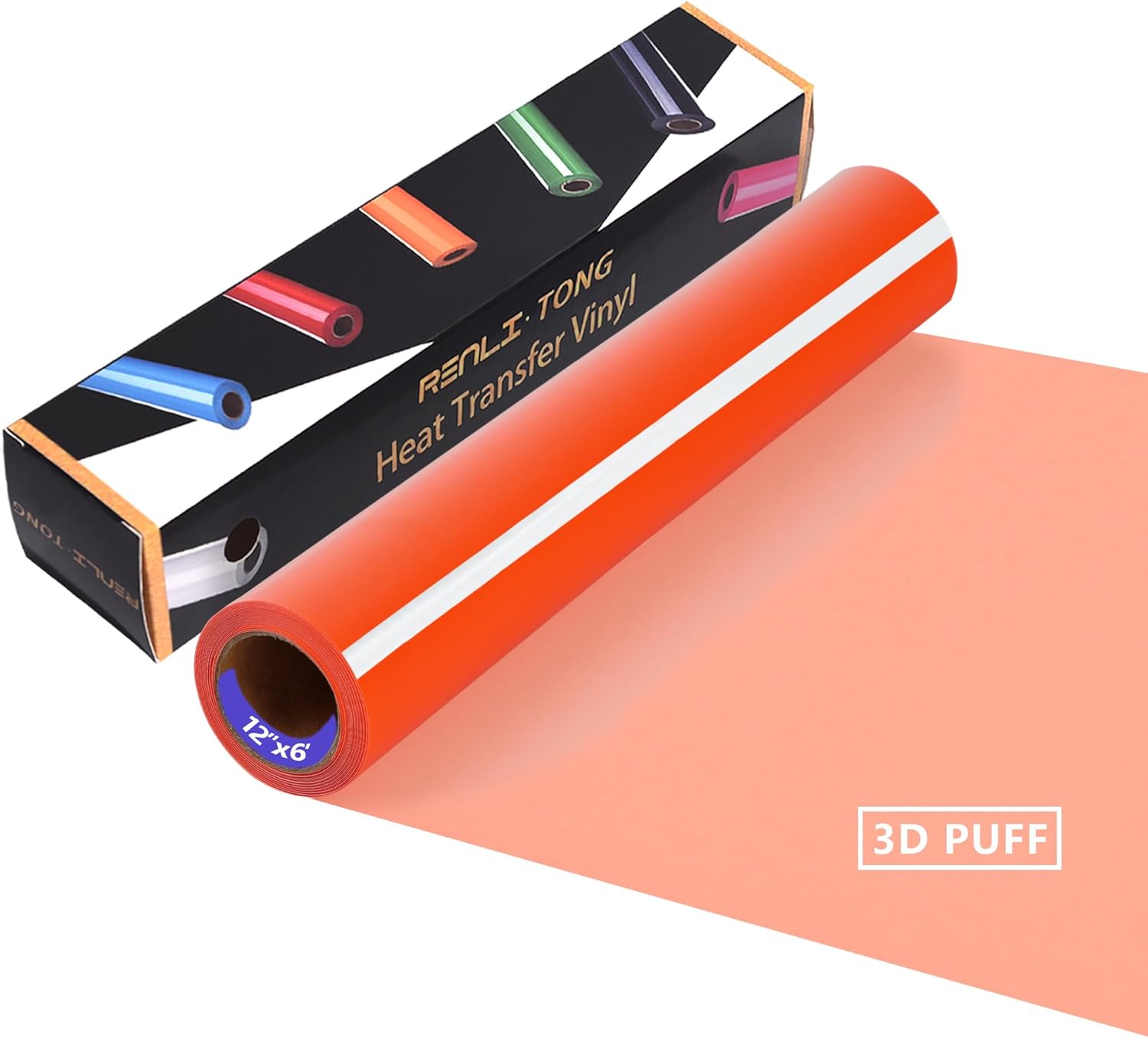 RENLITONG – Vinilo de transferencia de calor mate 3D Puff HTV naranja de 12 pulgadas por 6 pies, rollo para planchar para prensa de calor, camisetas
