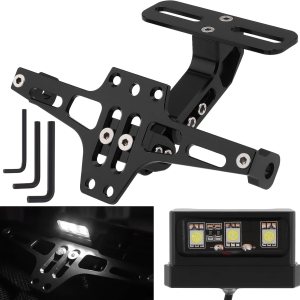 Soporte de placa de matrícula de motocicleta, kit de eliminador de guardabarros ajustable universal, soporte de aluminio CNC con luz LED (negro) Soporte de placa de matrícula de motocicleta, kit de eliminador de guardabarros ajustable universal, soporte de aluminio CNC con luz LED (negro)