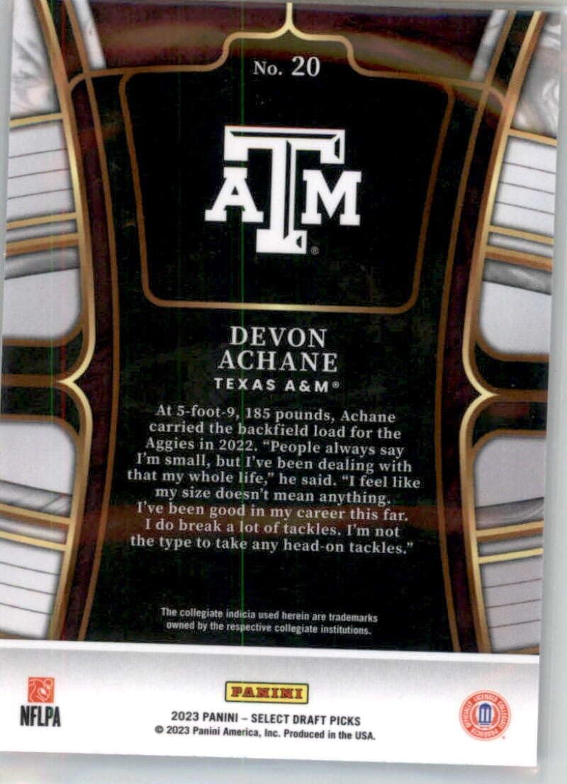 2023 Panini Select Draft Picks Hobby #20 De’Von Achane Texas A&M Aggies Concourse RC Rookie Card Official NCAA Football Card in Raw (NM or Better)