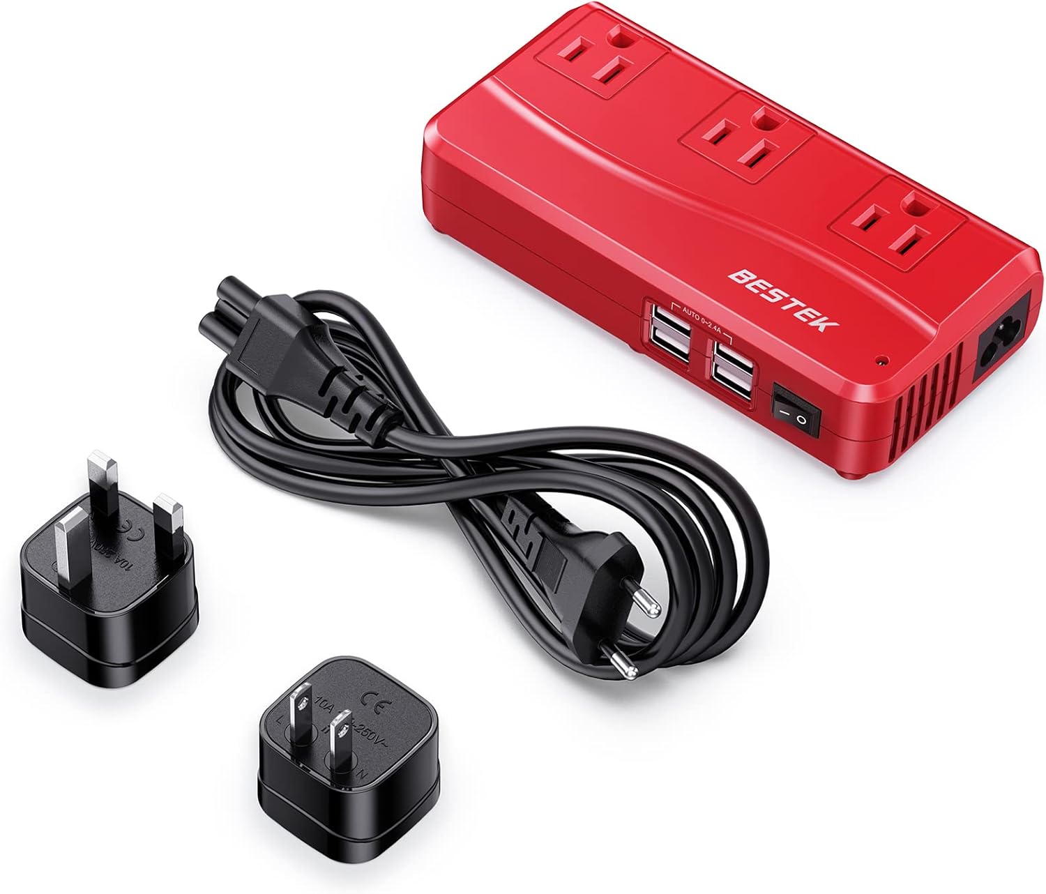 BESTEK – Adaptador de viaje universal convertidor de voltaje de 220 V a 110 V con carga USB de 6 A y 4 puertos, y adaptador de enchufe de Reino