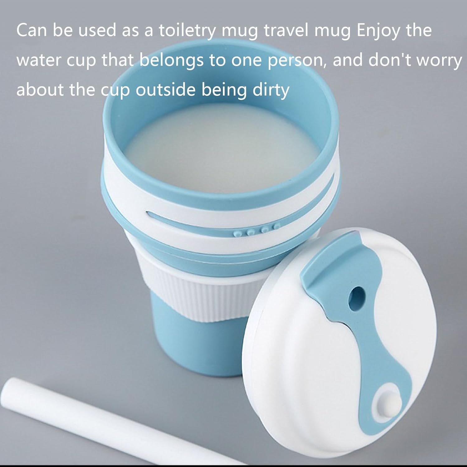Miss Cheering Taza de viaje plegable con pajilla, 12 oz  11.8 fl oz  Taza de silicona reutilizable para llevar de tamaño de bolsillo para bebidas