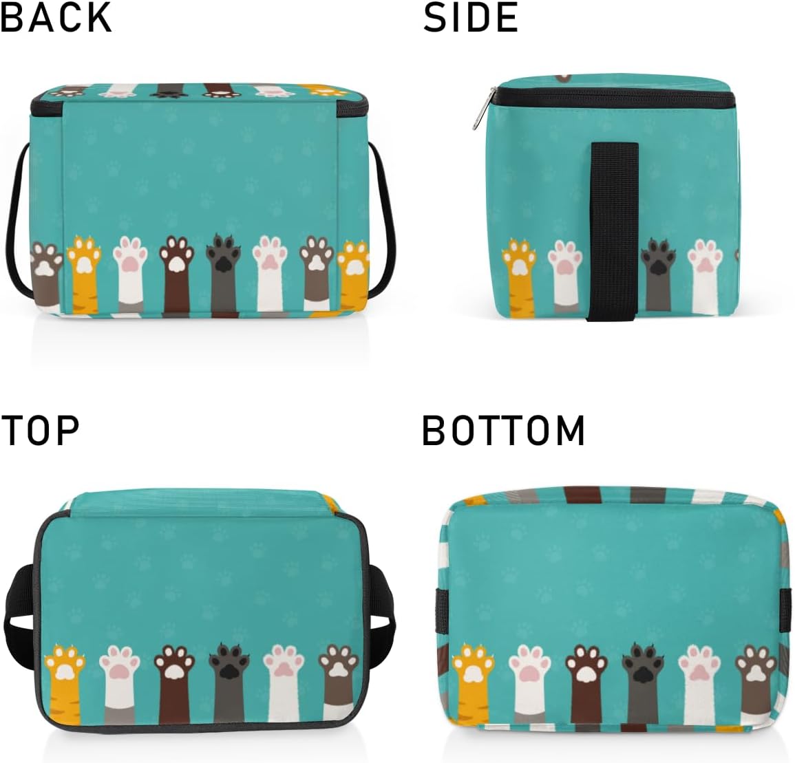 Lonchera con estampado de patas de gato, aislada, reutilizable, grande, con hombro ajustable y cremallera, bolsa de lona para oficina, trabajo,