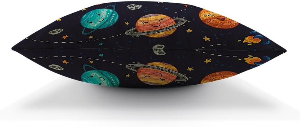 HGOD DESIGNS Funda de almohada para el espacio exterior, planetas y cúmulos de estrellas, sistema solar, luna y cometas, sol, cosmos, algodón, lino,