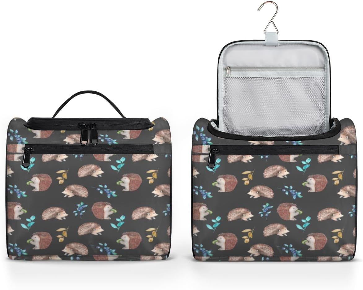 Erizos Animals Pattern Travel Toiletry Bag Water-Resistant Makeup Cosmetic Bag with Hanging Hook Large Capacity Makeup Organizer for Women Travel