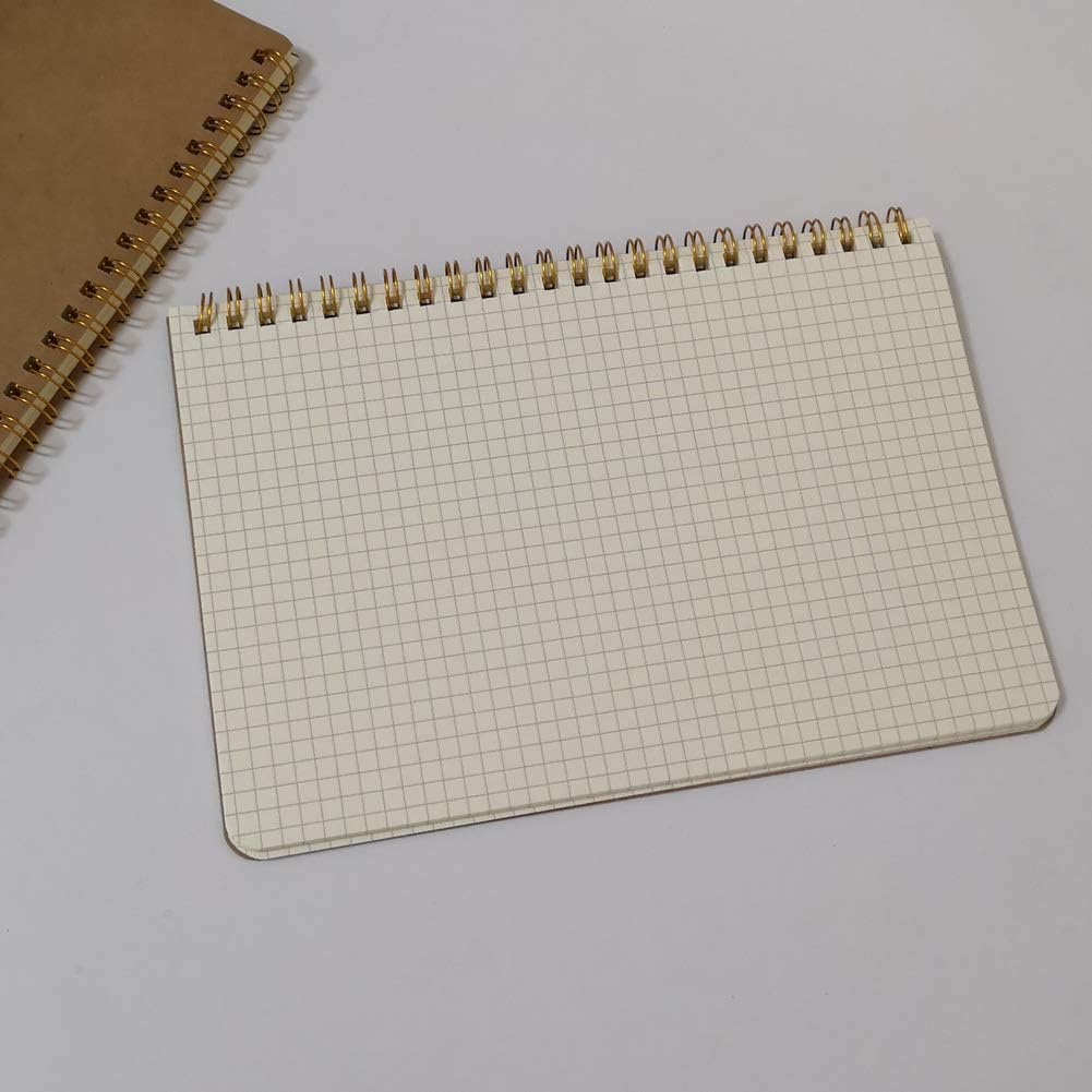 YUREE Cuaderno de espiral A5diario en espiral de tapa blanda, páginas cuadriculadas, 50 hojas (100 páginas), 8.45 x 5.8 pulgadas, marrón, paquete de