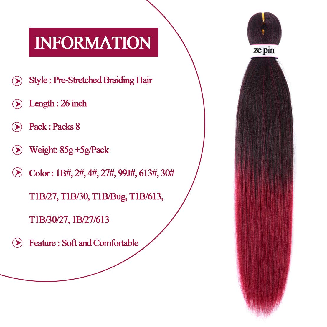Cabello trenzado preestirado de 26 pulgadas, 8 paquetes de cabello profesional suave Yaki para trenzas, ajuste de agua caliente, extensiones de