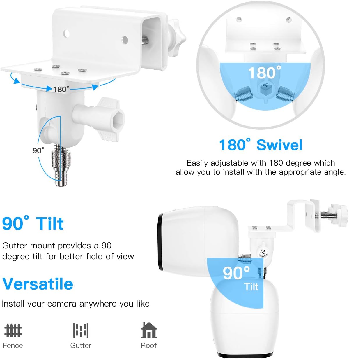 HOLACA Soporte de canalón para Arlo Pro 4 eufyCam 2C Pro E y 2 E20 E40 L20, Arlo Essential, Arlo Pro 2, Arlo Pro 3, Wyze Cam al aire libre, Arlo GO,