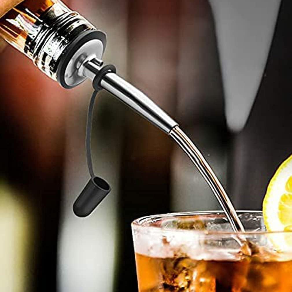 Paquete de 48 vertedores de botellas de licor de acero inoxidable con tapas de polvo de goma siamesa y vertedores de licor