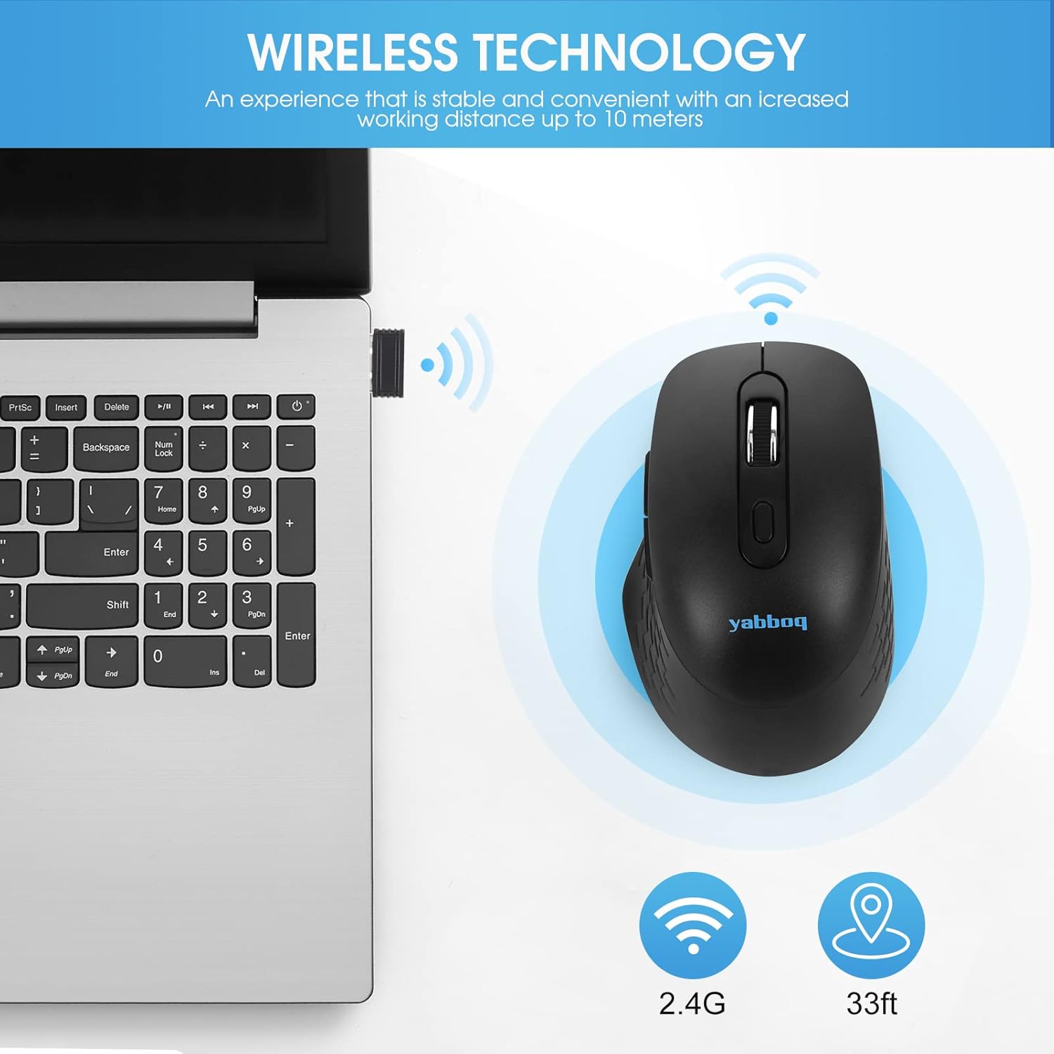 YABBOQ Ratón inalámbrico blanco y negro, versión 2023 2.4G, ratón óptico inalámbrico para computadora, mouse ergonómico de 6 botones, 80012001600