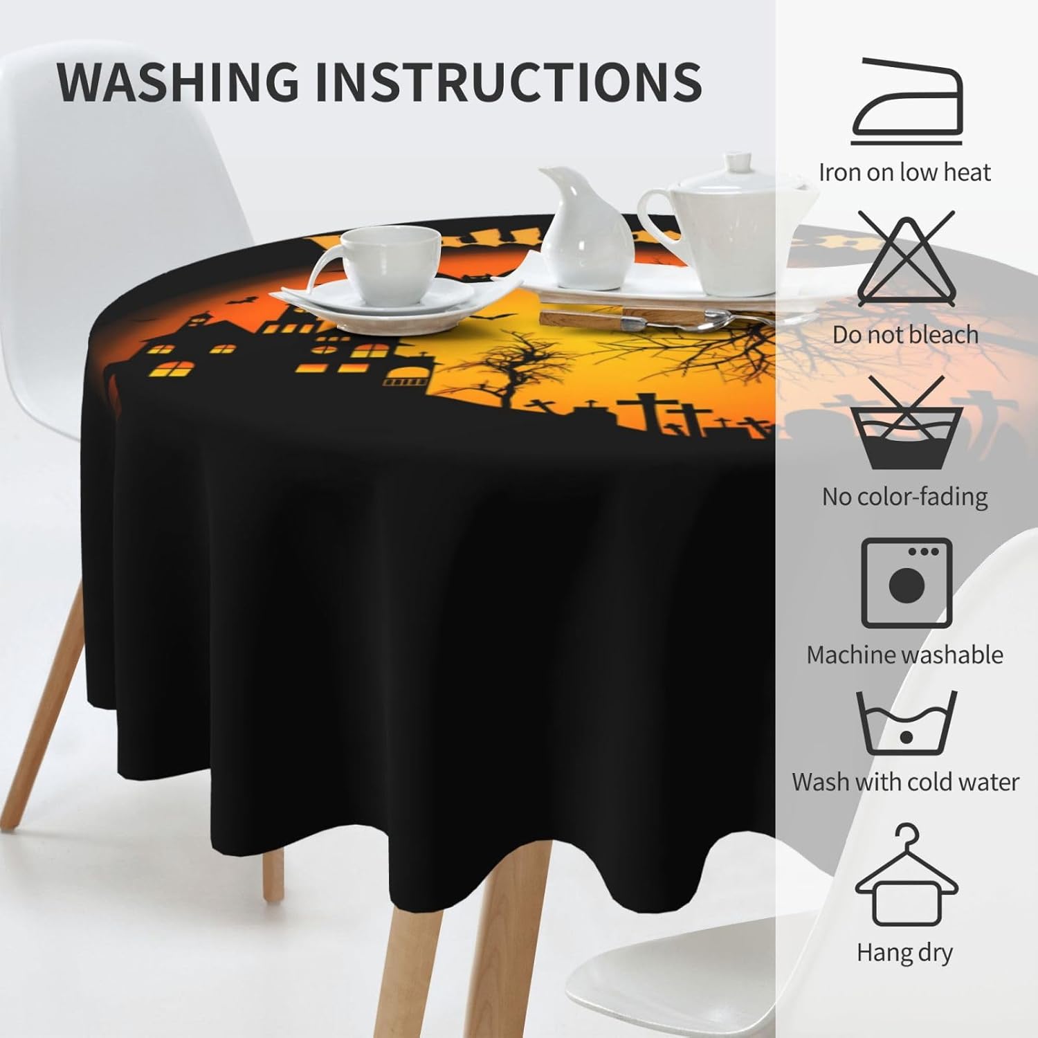 Divertido mantel de Halloween, divertido mantel redondo lavable y reutilizable de 60 pulgadas para decoración de mesa de comedor de fiesta en el