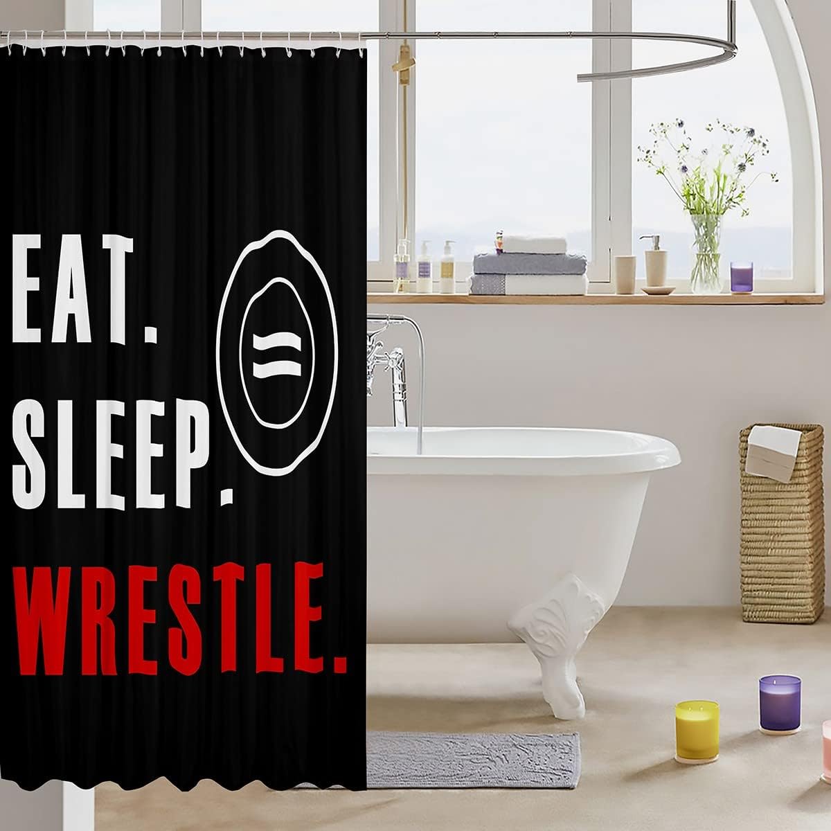 Feelyou Cortina de baño de lucha libre para bañera, temática deportiva, cortina de ducha para niños, niñas, adolescentes, decoración de lucha libre,