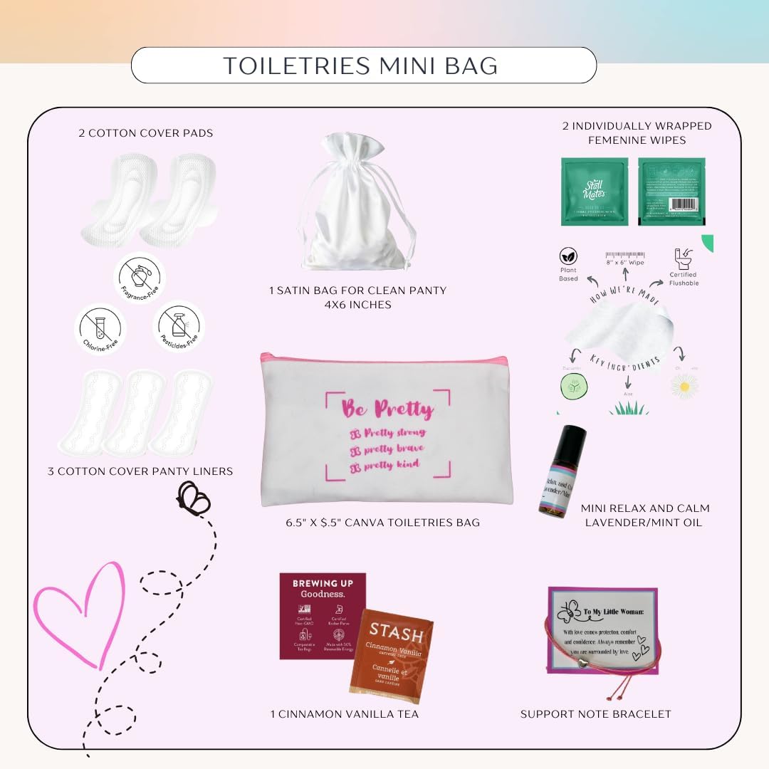 Kit de primer período para niñas  Kit menstrual para el primer período menstrual caja cómoda para preadolescentes con bolsa para llevar para niñas