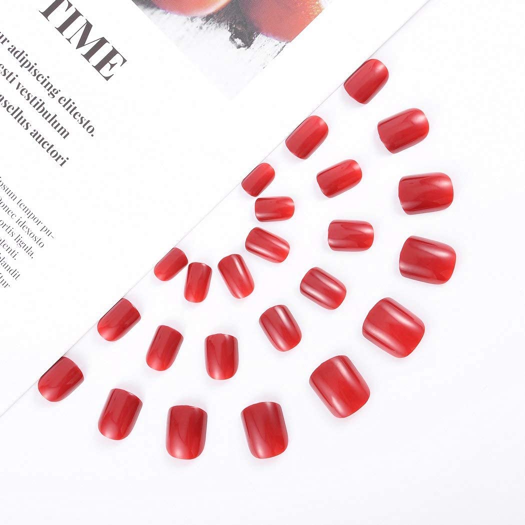 Chicque Uñas postizas cortas a presión, cuadradas, rojas, brillantes, acrílicas, bailarina, para fiesta, Halloween, para mujeres y niñas, 24 unidades