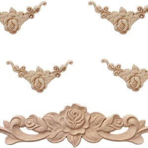 5 piezas de apliques de madera sin pintar Onlays para puerta de cama, armario, muebles, decoración tallada en madera, apliques de madera de color 5 piezas de apliques de madera sin pintar Onlays para puerta de cama, armario, muebles, decoración tallada en madera, apliques de madera de color