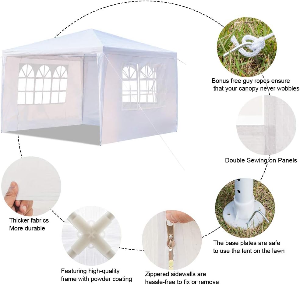 Simply-Me Tienda de campaña para exteriores de 10 x 10 pies, carpa blanca desplegable para bodas, carpa de fiesta con tubos en espiral, práctica