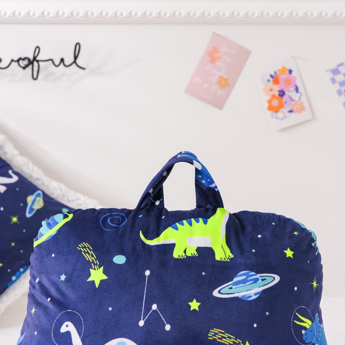 NTBED Almohada de lectura con estampado de dinosaurio, respaldo de cuña con brazos, sofá, TV, relajación, almohada de apoyo para la espalda, cojín