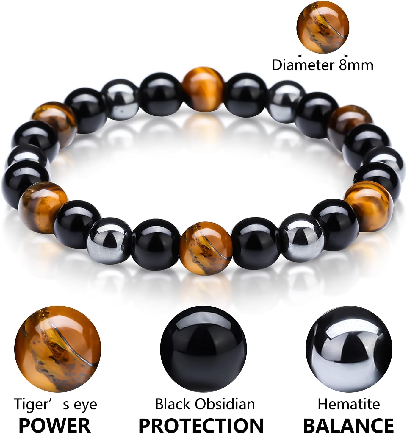 4 pulseras de cuentas de ojo de tigre, pulsera para aliviar el estrés y la ansiedad, pulseras difusoras de aceite esencial de piedra de lava,