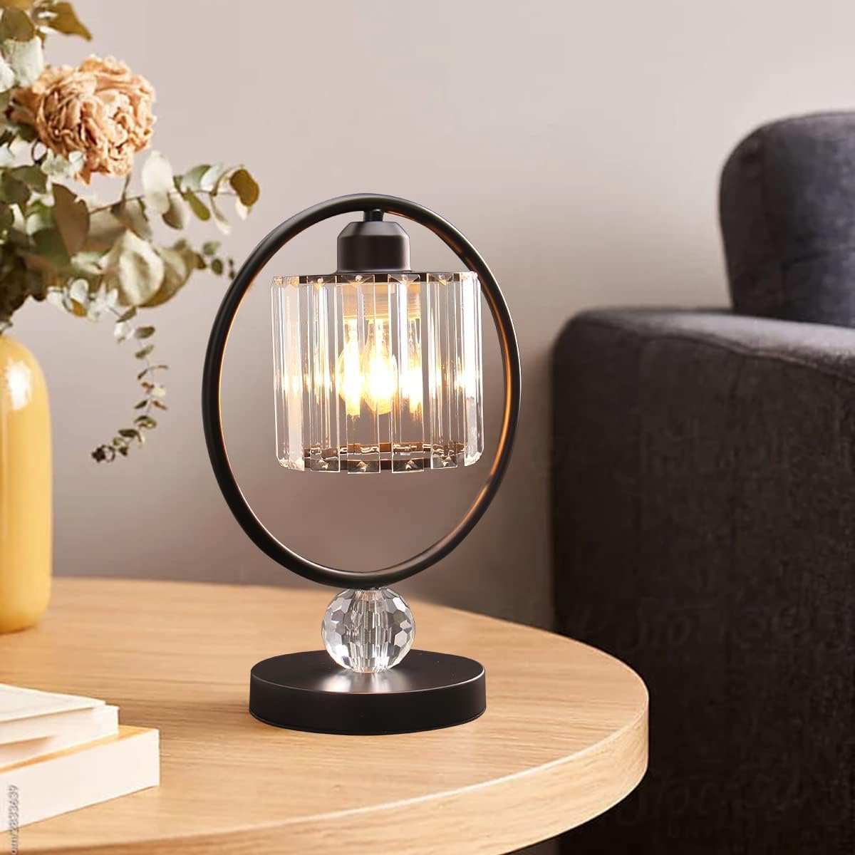Lámpara de mesa de cristal para mesita de noche, moderna y pequeña, lámpara de mesita de noche de metal para sala de estar, oficina en casa, E26,