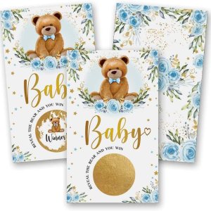 Juego de 50 Woodland Bear Scratch Off, tarjeta de dibujo de rosa de oso azul, actividades de fiesta, decoraciones y suministros, es un niño Juego de 50 Woodland Bear Scratch Off, tarjeta de dibujo de rosa de oso azul, actividades de fiesta, decoraciones y suministros, es un niño