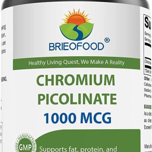 Brieofood Pastillas de picolinato de cromo de 1000 mcg – 240 tabletas – 240 porciones – sin OMG, sin gluten Brieofood Pastillas de picolinato de cromo de 1000 mcg – 240 tabletas – 240 porciones – sin OMG, sin gluten