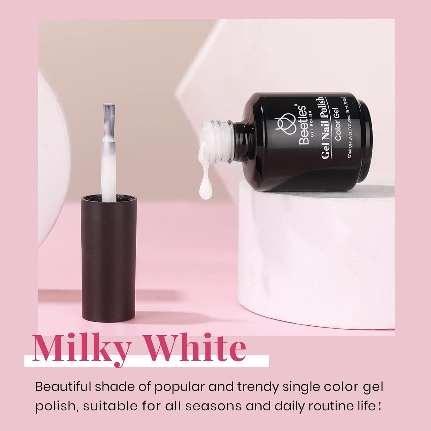 Beetles Jelly Gel Nail Polish 15ml Neutral Nude Pink Set with 15ml Milky White Jelly Gel Polish Rose Cocktail Soak Off Translucent UV LED Nail Lamp