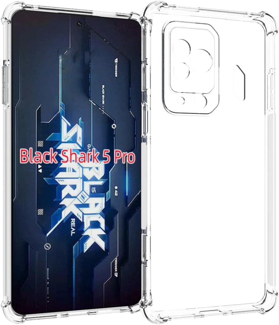 Caso para negro tiburón 5 pro claro TPU cuatro esquinas cubierta protectora transparente suave funda