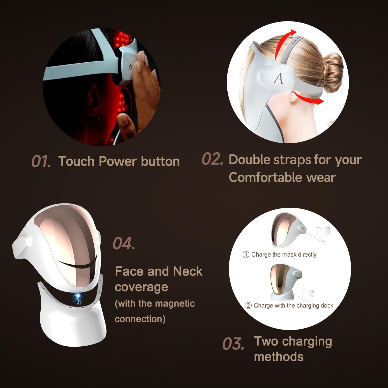 Aphrona Halo Led Light Therapy Face LED Light Therapy Skin Care Máscara de fotón, luz azul y roja para tratamiento del acné, eliminación de arrugas