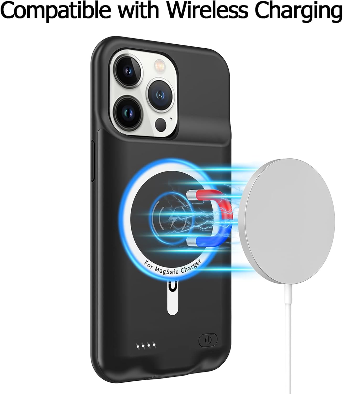 Funda de batería para iPhone 13 Pro Max, Full Encircle 10800mAh de alta capacidad, recargable, portátil, cargador de batería extendida, compatible